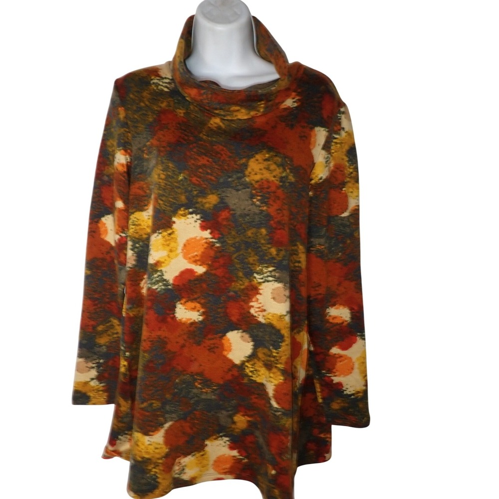 Isle by Melis Kozan Women's Abstract Print Cowl Neck Tunic Top Sz S Artsy Retro